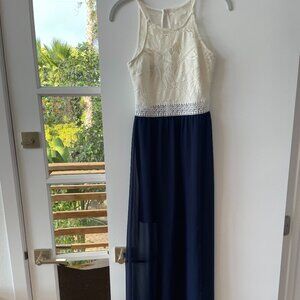 iZ Byer Sleeveless Lace Top Maxi Dress‎ with Navy Bottom, Size Small